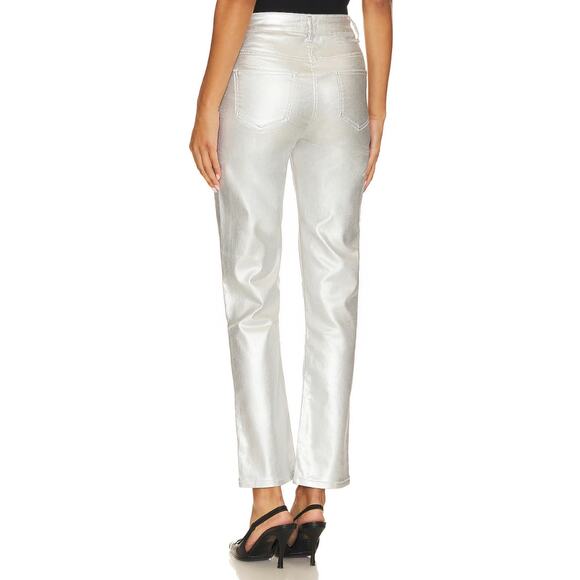 Superdown Regina Metallic Jean Silver Straight Leg Jeans Revolve Size 32 NEW - Picture 3 of 9